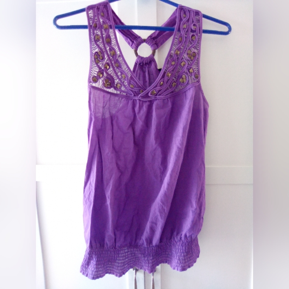 Apt. 9 Purple Brass Pyramid Studded Embellished Backless Tank Top Size M